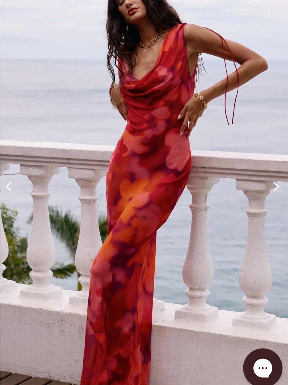 Bydee Andressa Dress in Floresta Red & Orange Floral Slip Maxi Dress